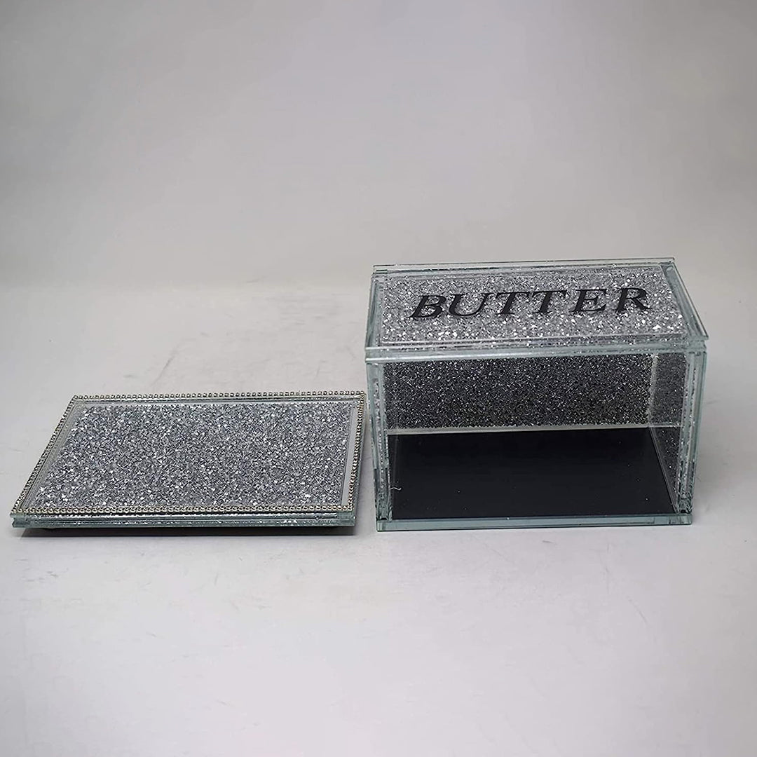 crystal butter dish, crushed diamond butter dish