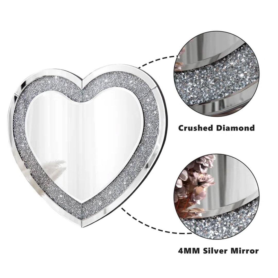 heart shaped wall mirror, led wall mirror, diamond wall mirror, diamond crush wall mirror