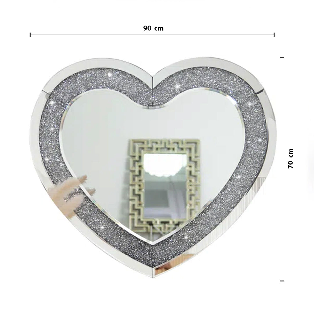 heart shaped wall mirror, led wall mirror, diamond wall mirror, diamond crush wall mirror