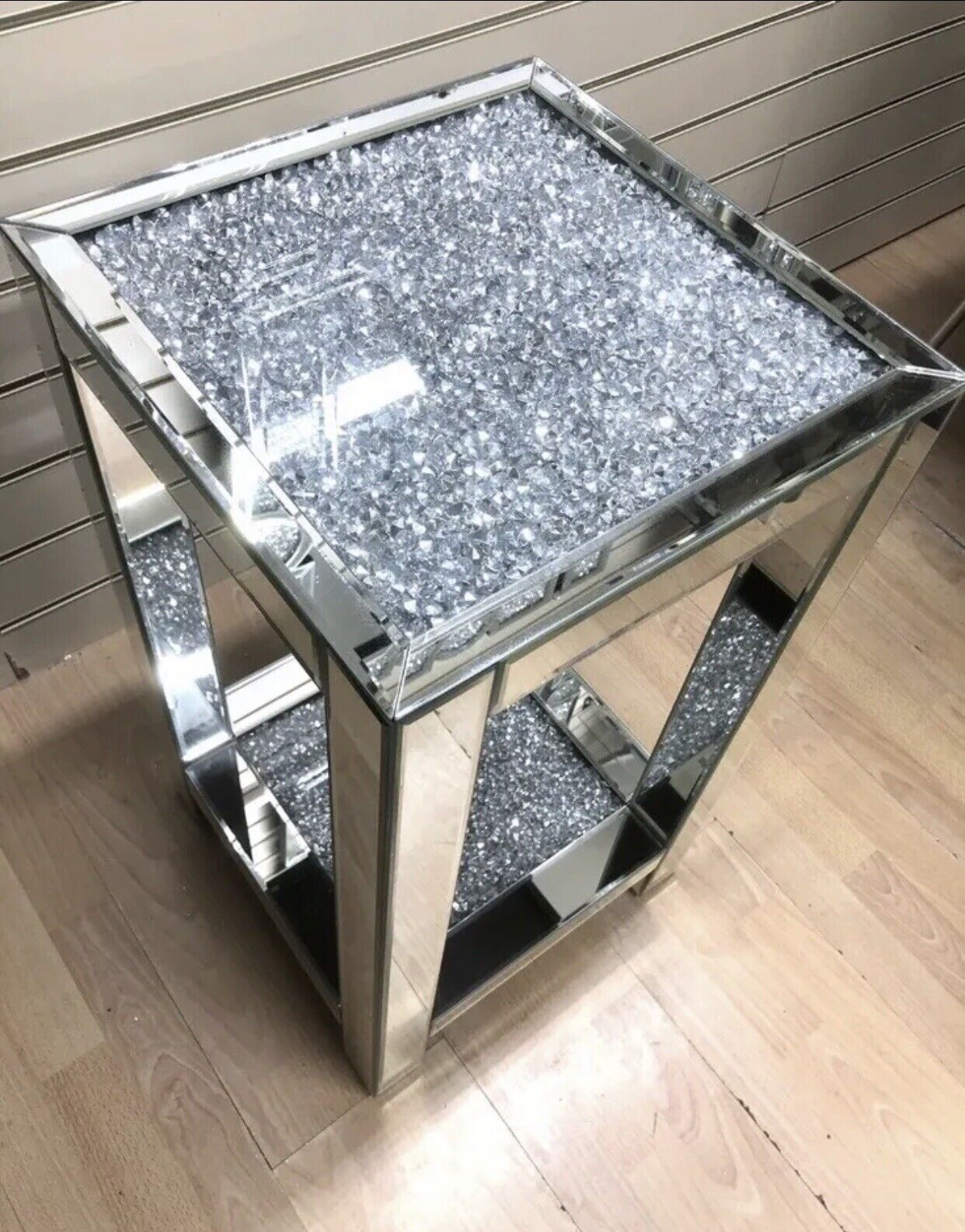 crushed diamond side table, diamond crush side table, crushed crystal side table