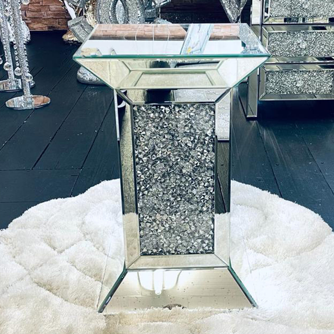 crushed diamond side table, diamond crush side table, crushed crystal side table