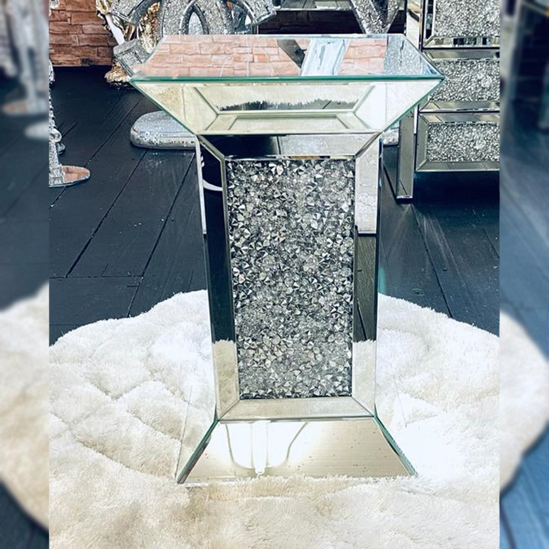 crushed diamond side table, diamond crush side table, crushed crystal side table