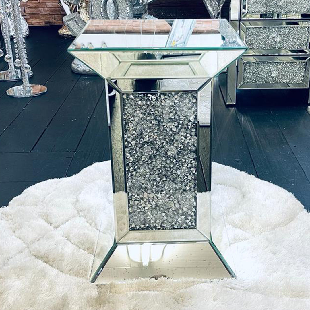 crushed diamond side table, diamond crush side table, crushed crystal side table