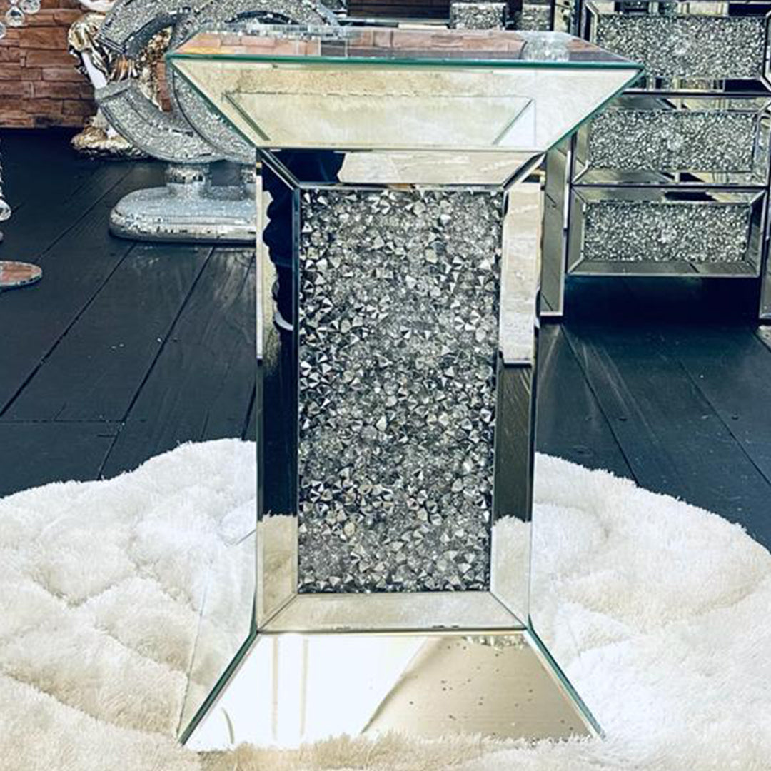 crushed diamond side table, diamond crush side table, crushed crystal side table