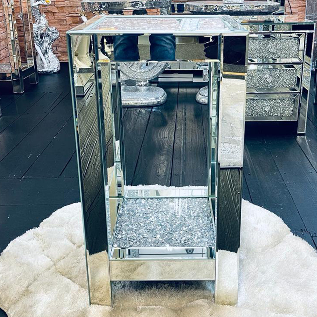 crushed diamond side table, diamond crush side table, crushed crystal side table