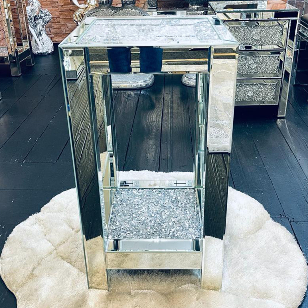 crushed diamond side table, diamond crush side table, crushed crystal side table