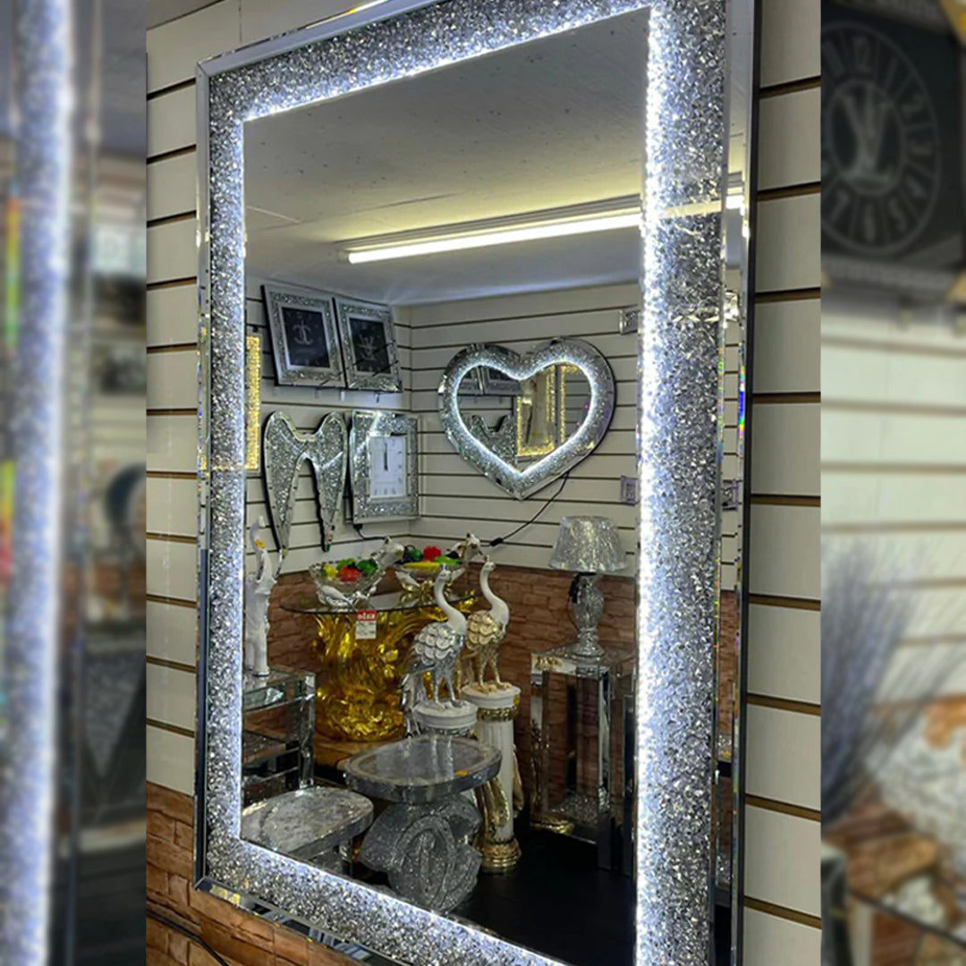 diamond crush wall mirror, diamond mirror wall, crystal wall mirror