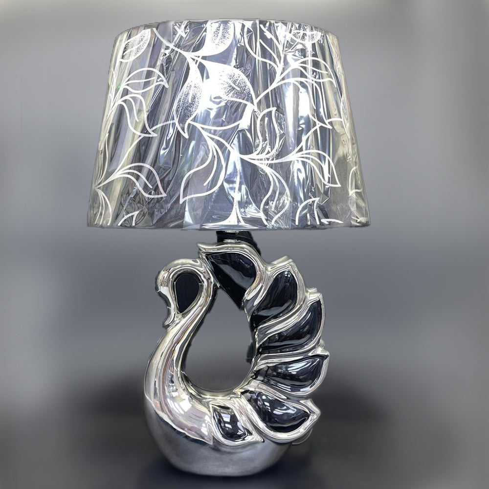 silver swan crushed diamond table lamp, crystal diamond table lamp, silver table lamp,  