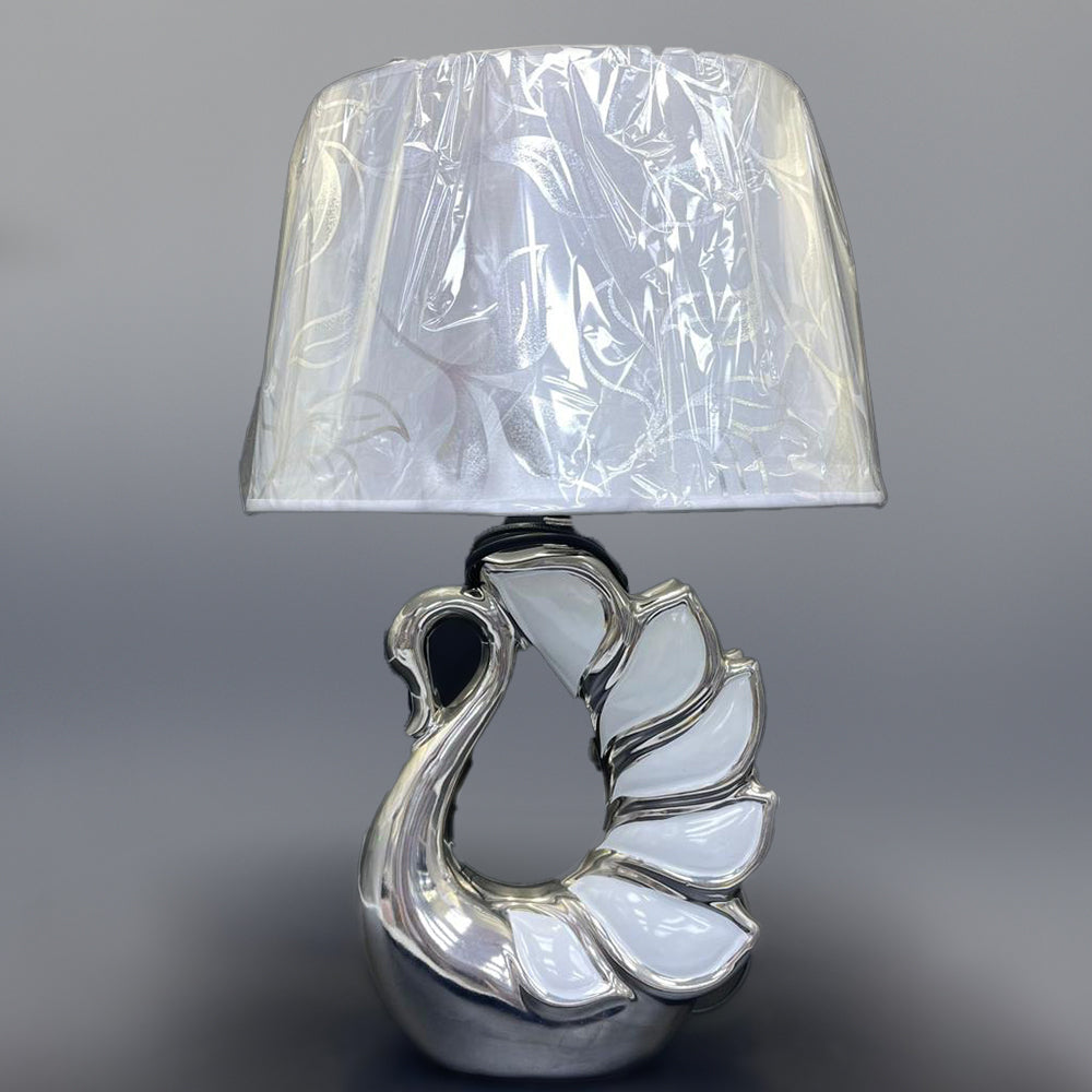 silver swan crushed diamond table lamp, crystal diamond table lamp, silver table lamp,  