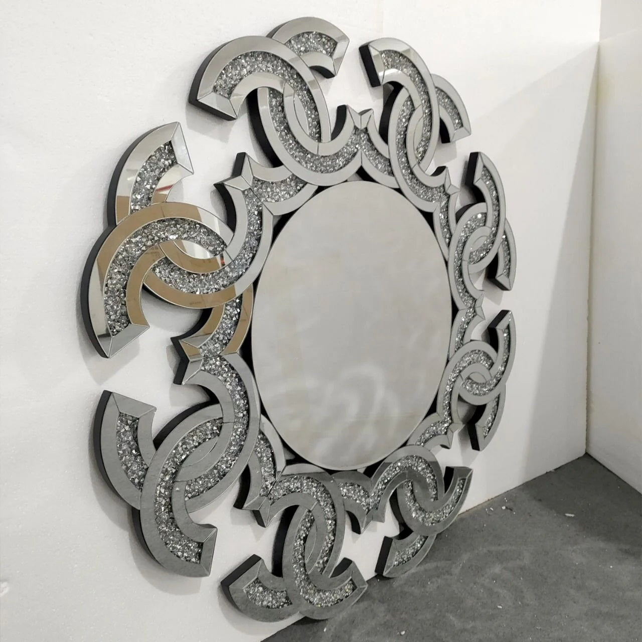 mirrored wall clock, crystal wall clocks, crushed diamond wall clock